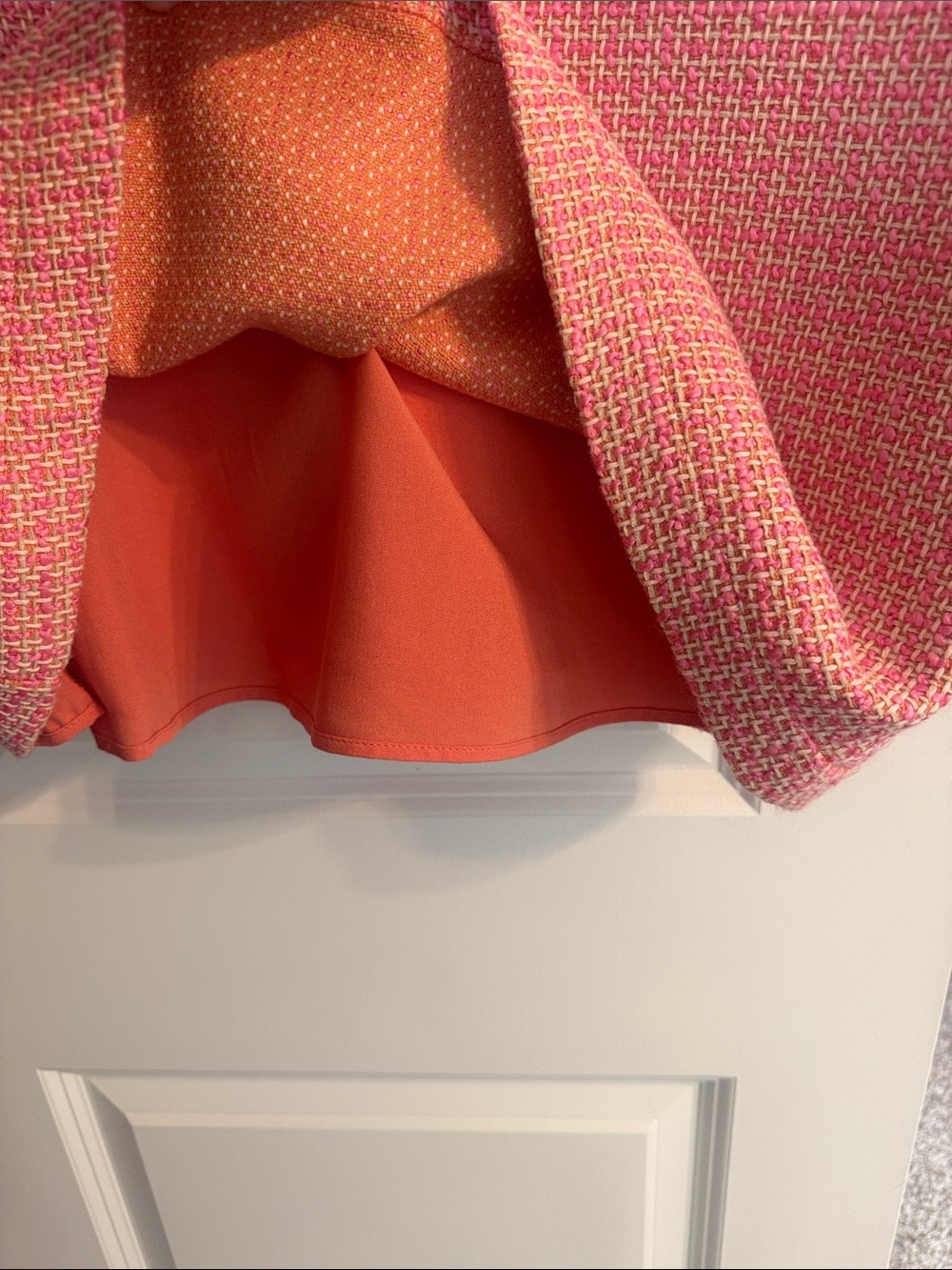 Anthropologie Maeve Pink/Rose Tweed Zip-Front Dress with Cream Trim - Picture 4 of 10